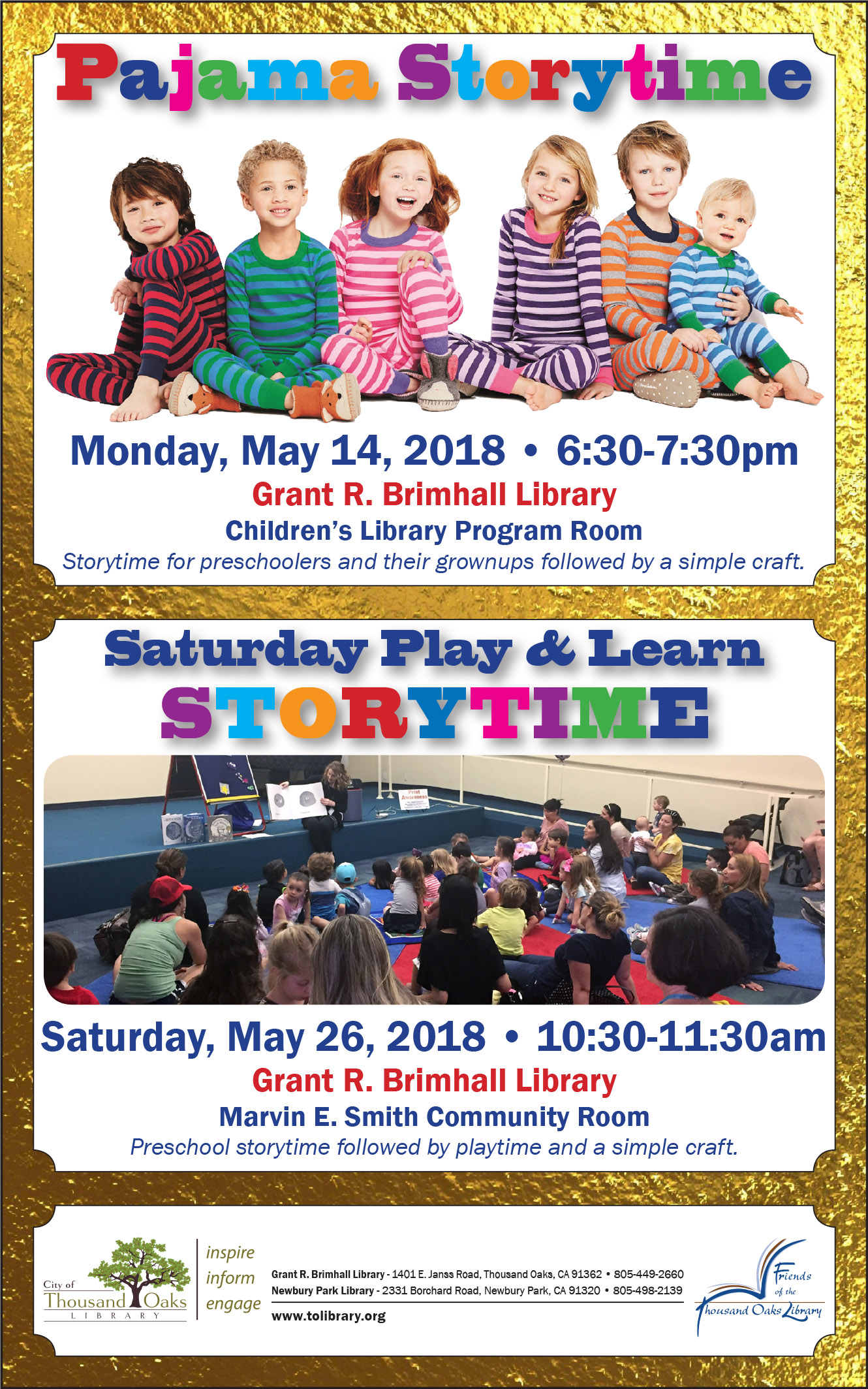 Pajama & Saturday Storytimes - May 2018