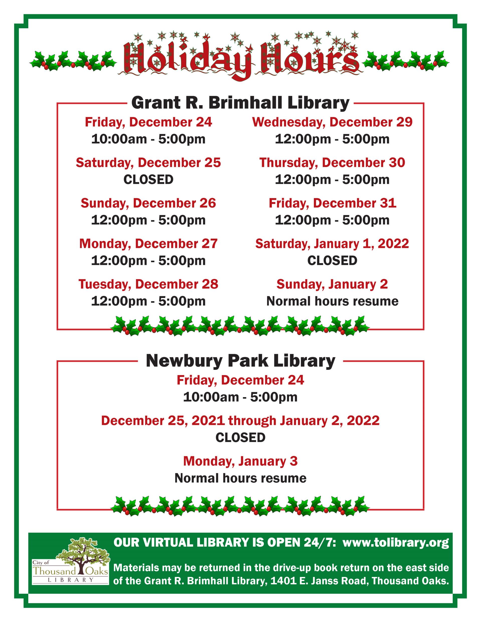 Holiday Hours 2021