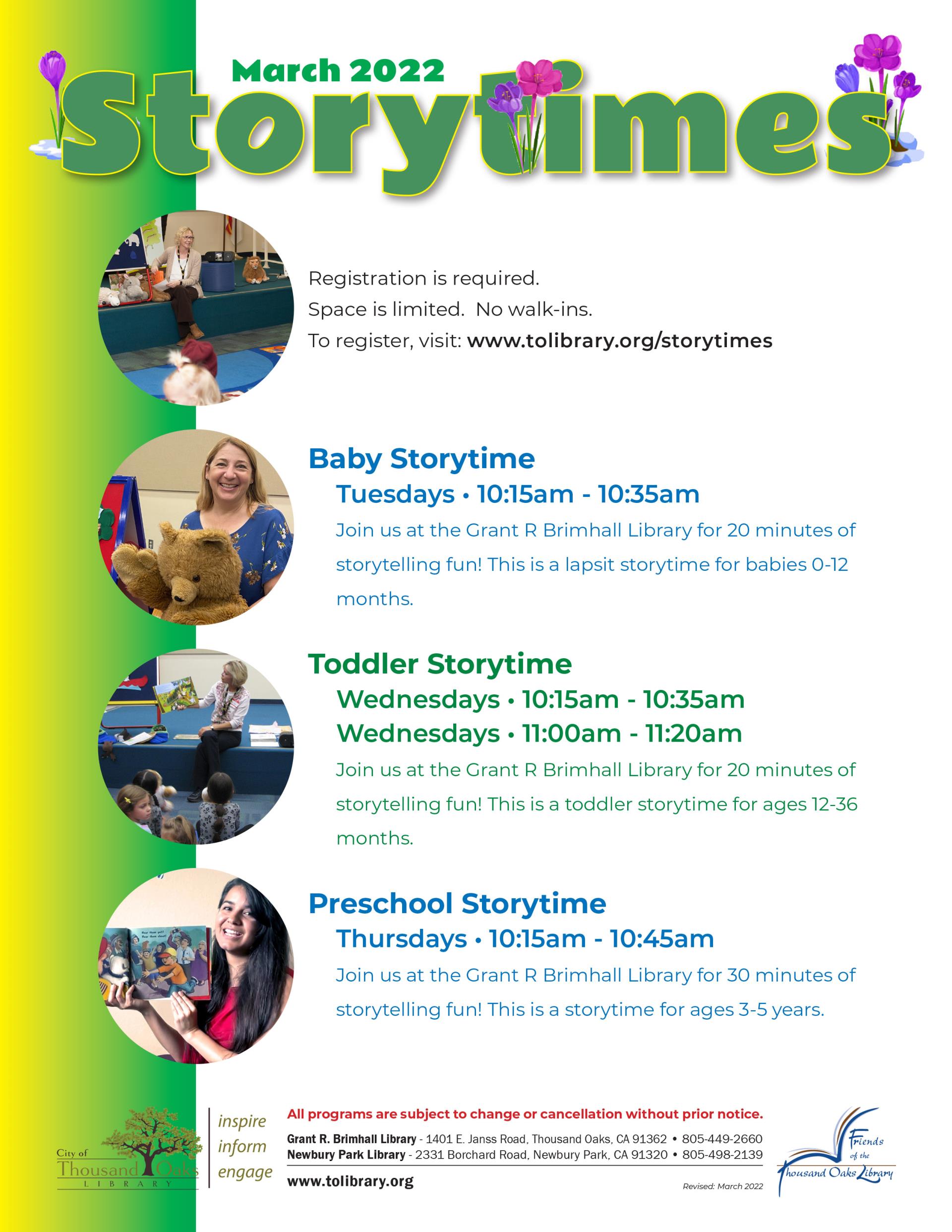 Storytimes - March 2022 no distancing