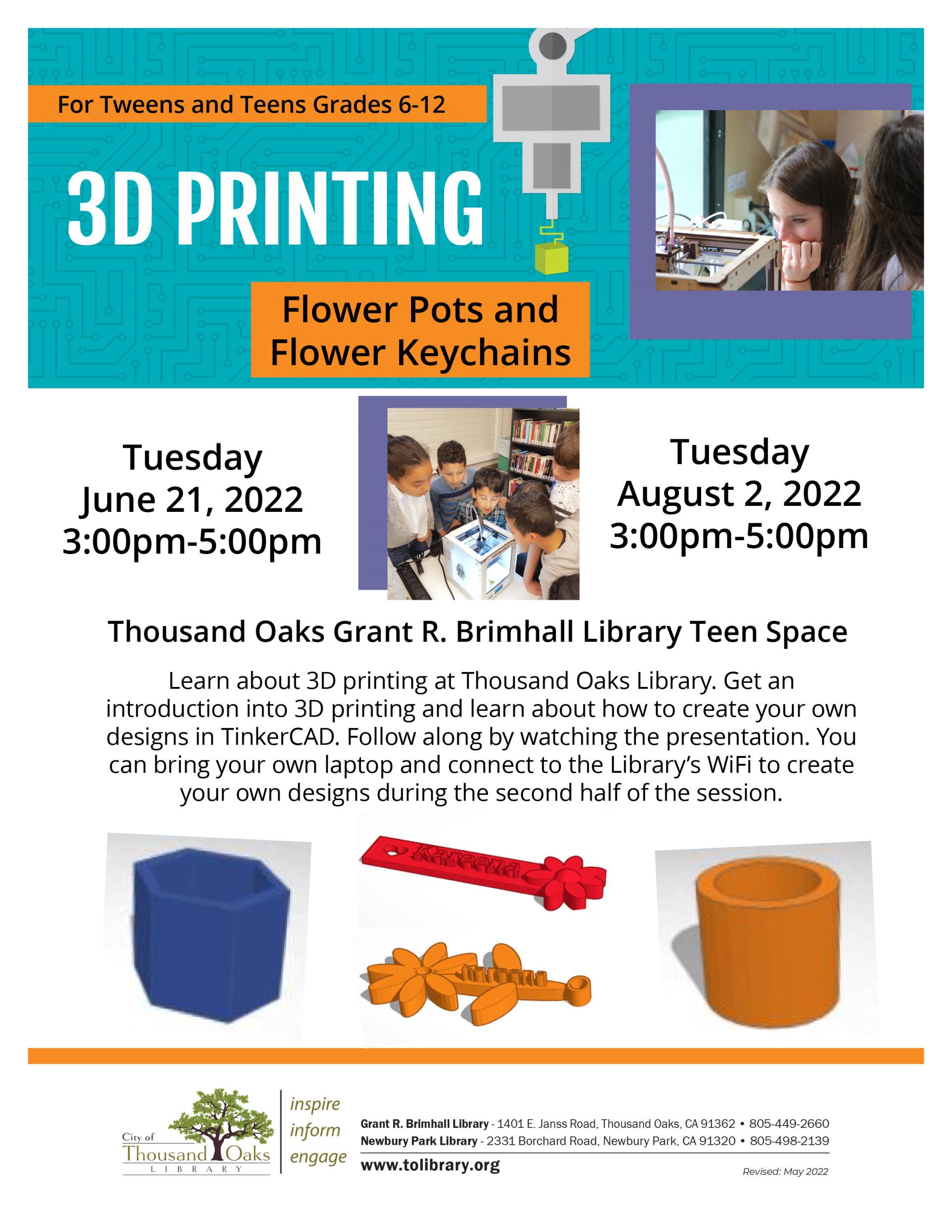 3D Printing Flower Pots Flyer - Summer 2022