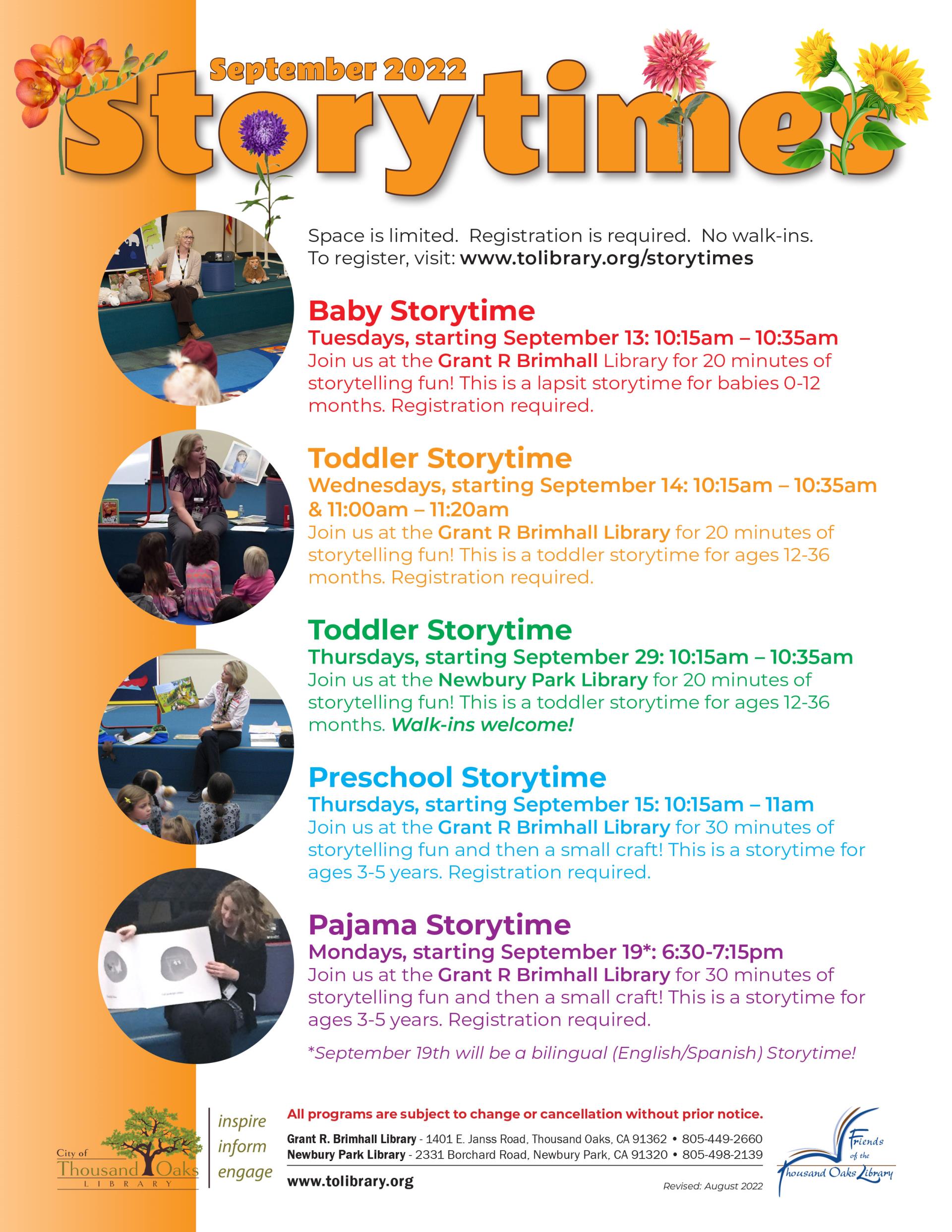 Storytimes - Sept 2022