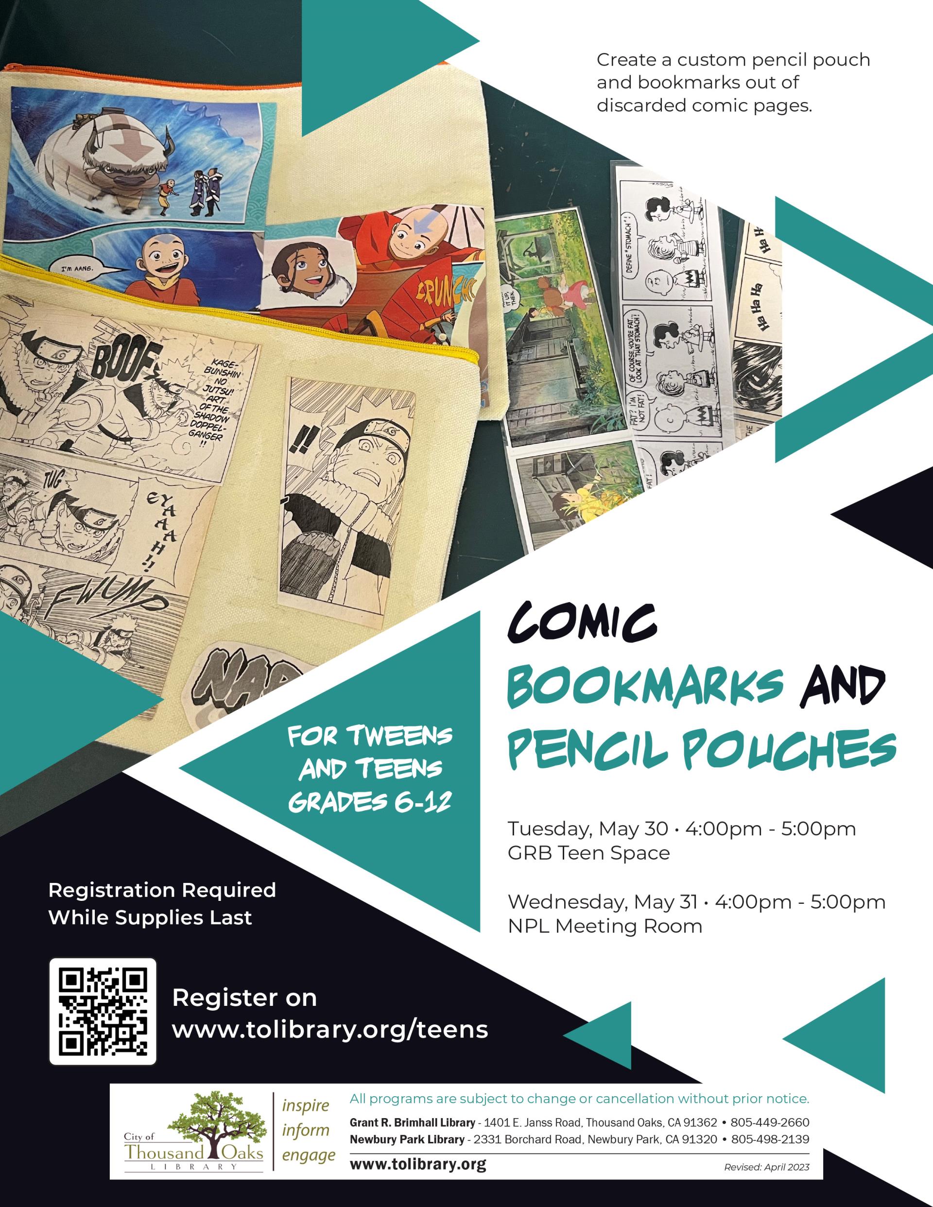 Comic Bookmarks and Pouches - May 2023