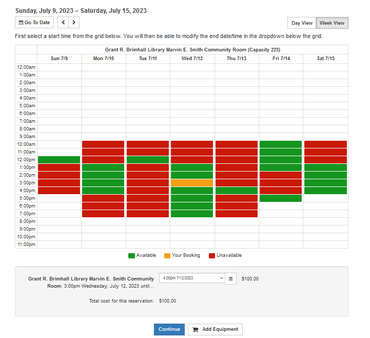 Libcal select time and date