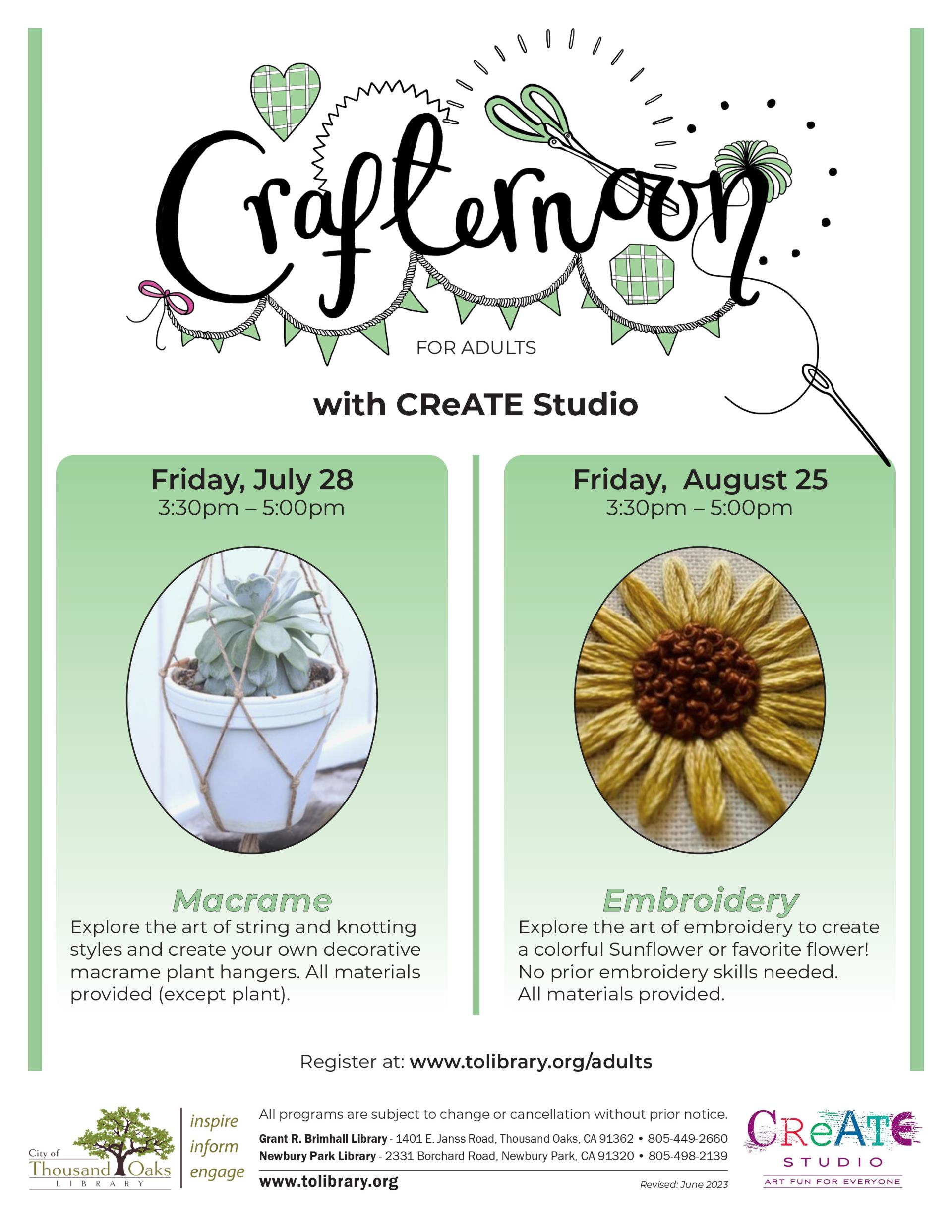Crafternoon Flyer - Summer 2023