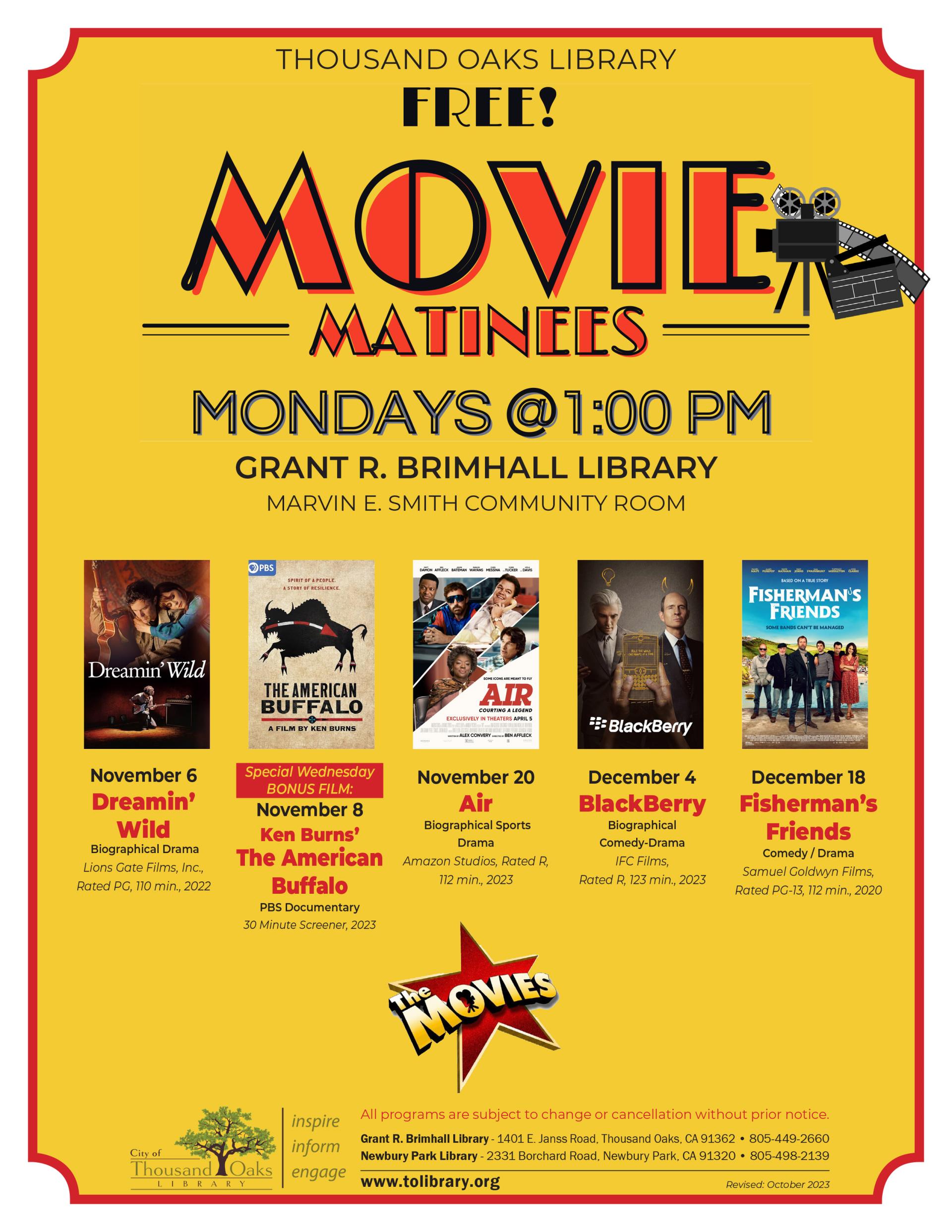 Movie Matinées NovDec 2023