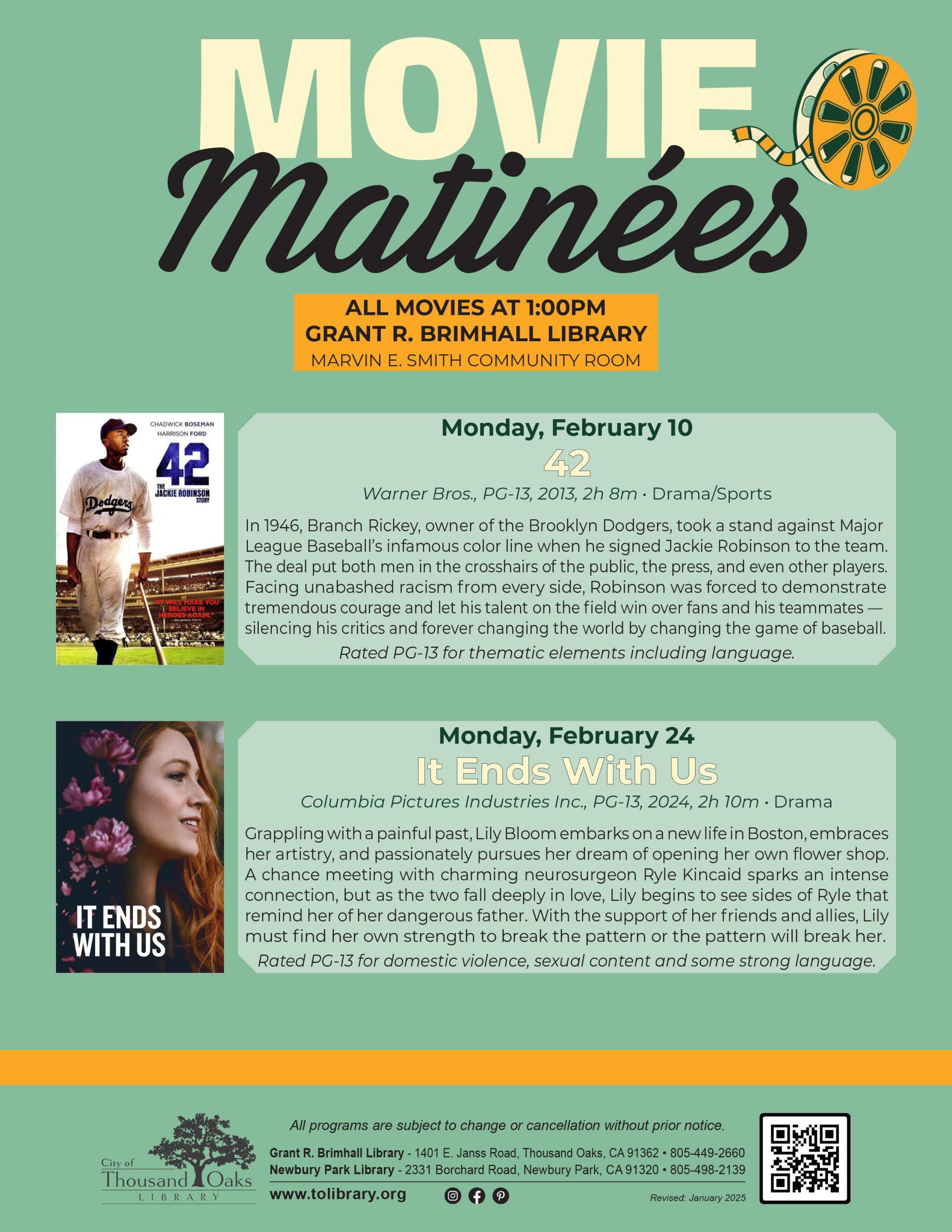 Movie Matinées JanFeb 2025 FEBRUARY