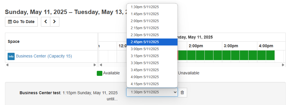 Use drop down menu to select end time