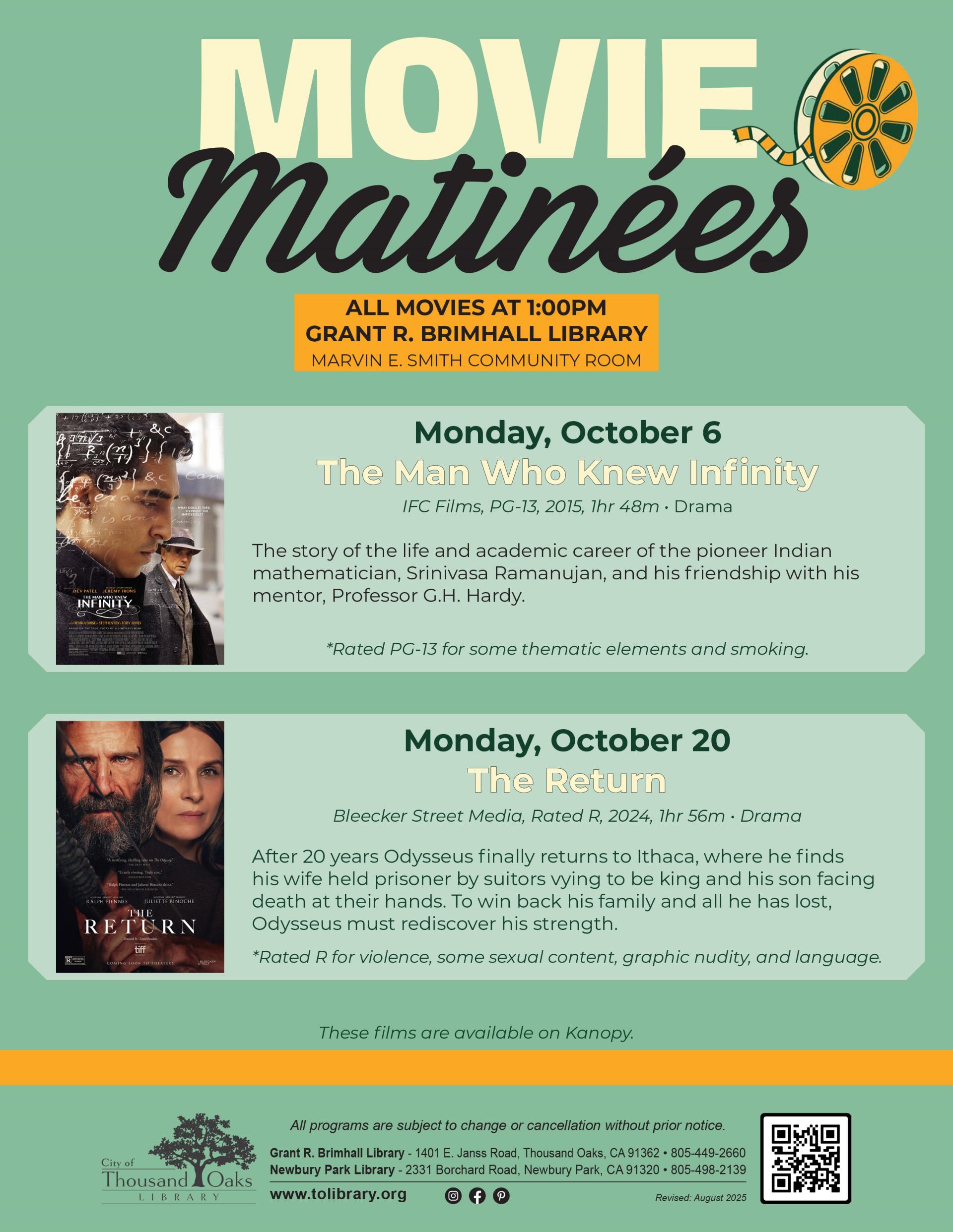Movie Matinées October 2025
