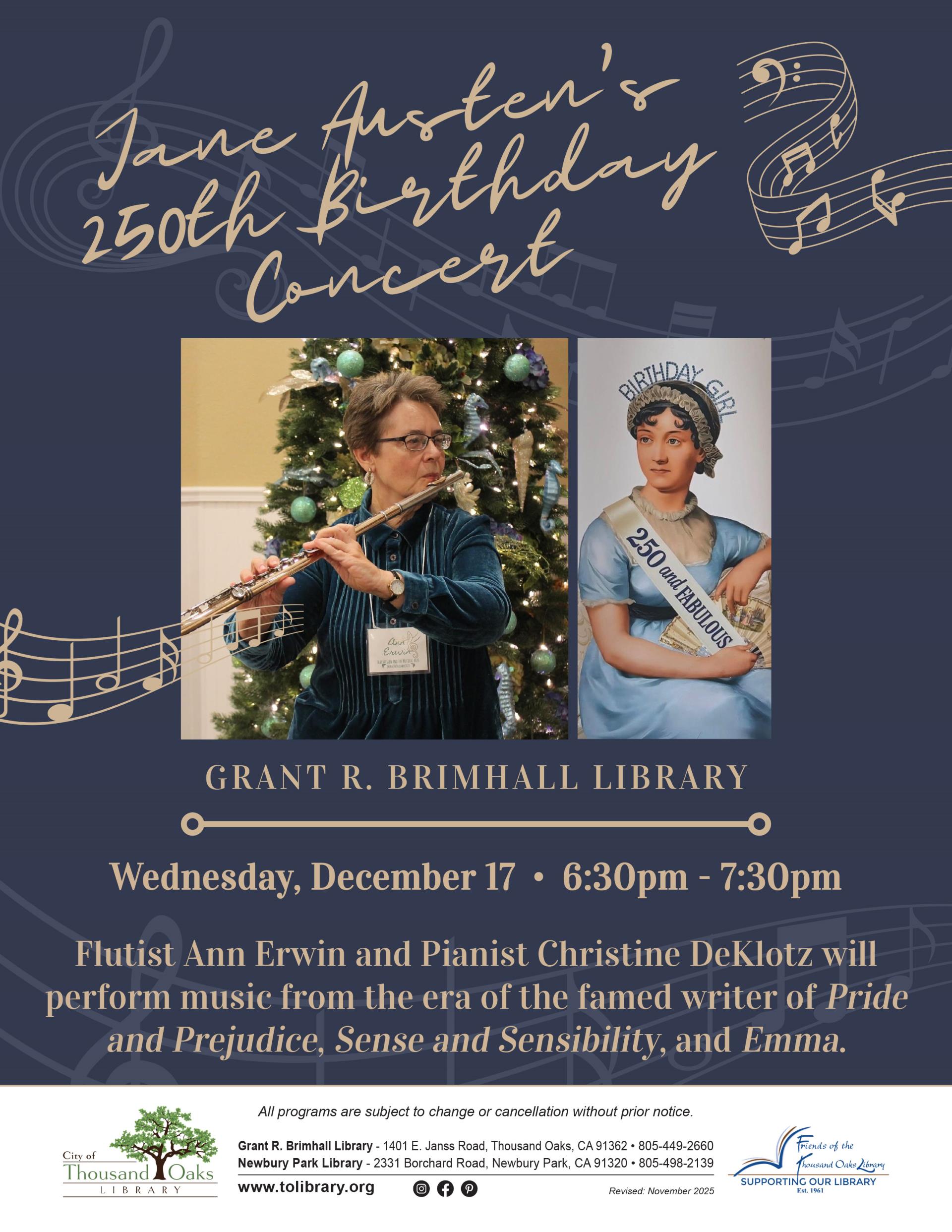 Jane Austen’s 250th Birthday Concert